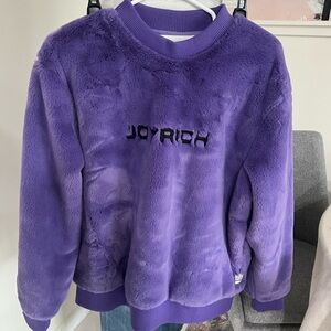 JoyRich fur faux Purple sweatshirt logo front  pullover Size M Find Your Joy